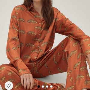 Recycled Satin Cheetah Oversized Pajama Set size 10